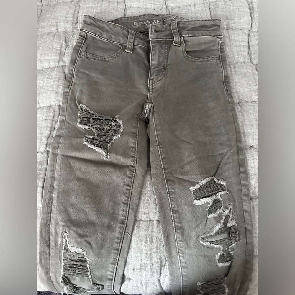 American eagle jeans, next level stretchy, distressed jeans size 00